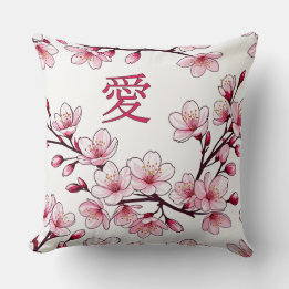 Coussin Amour et fleurs de cerisiers