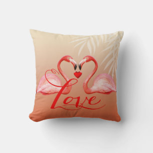 Coussin Amour Flamant rose   pêche