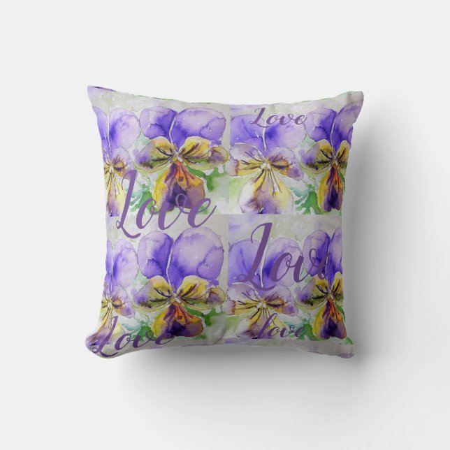 Coussin Amour Fleur fleurie violette Aquarelle Viola Motif (Recto)