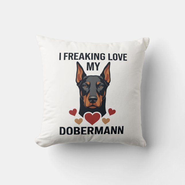 Coussin Amour fou pour le chien Dobermann Cœurs rouges_1 (Recto)