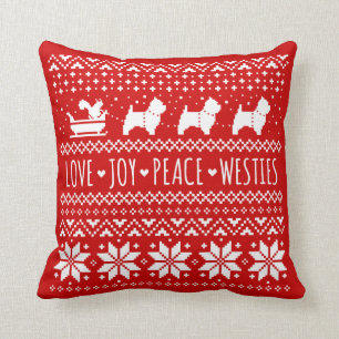Coussin Amour Joy Peace Westies Dogs Noël