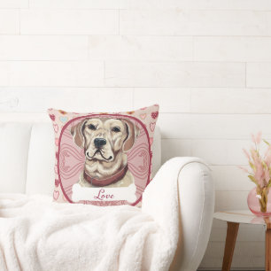 Coussin Amour Labrador Retriever jaune cœurs de la Saint-V