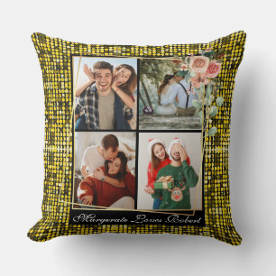 Coussin Amour Moderne 4 Photos Jaune Paillettes Saint-Vale