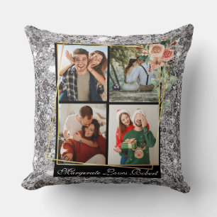 Coussin Amour Moderne 4 Photos Pailleté Argent Saint-Valen
