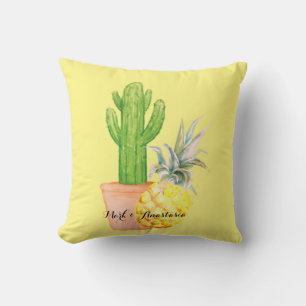 Coussin Amour moderne Ananas jaune et Cactus