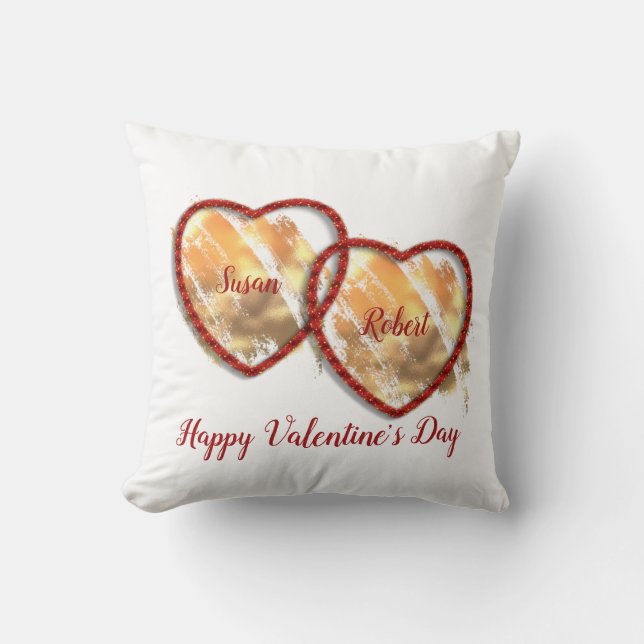 Coussin Amour moderne Couple double coeur Joyeux Valentine (Recto)
