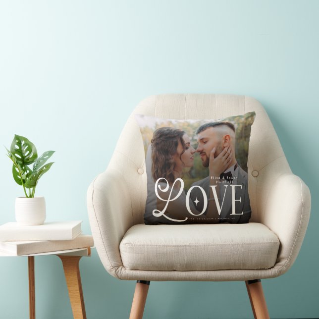 Coussin Amour Moderne Monogramme Photo de mariage personna (Chaise)