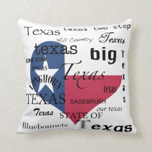 Coussin Amour-Mot-nuage du Texas+Drapeau en forme de coeur