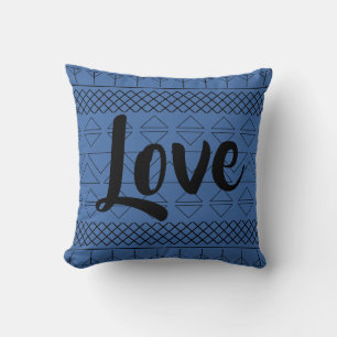Coussin Amour Motif Azteque Imprimé Géométrique Bleu Foncé