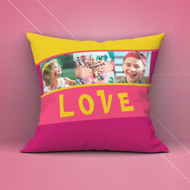 Coussin AMOUR Multiphoto Couleur de l'oreiller à lancer ra (LOVE Multiple Photo Colorful Striped Throw Pillow ©Susanne Sachers - Sunny Mind Design)
