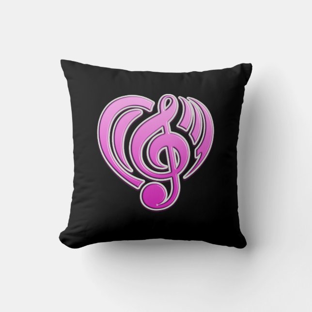 Coussin Amour Musical Vibrations Cœur Rose Note De Musique (Recto)