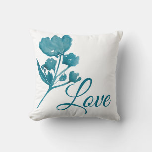 Coussin Amour Personnalisé Aquarelle Turquoise Floral Jeu