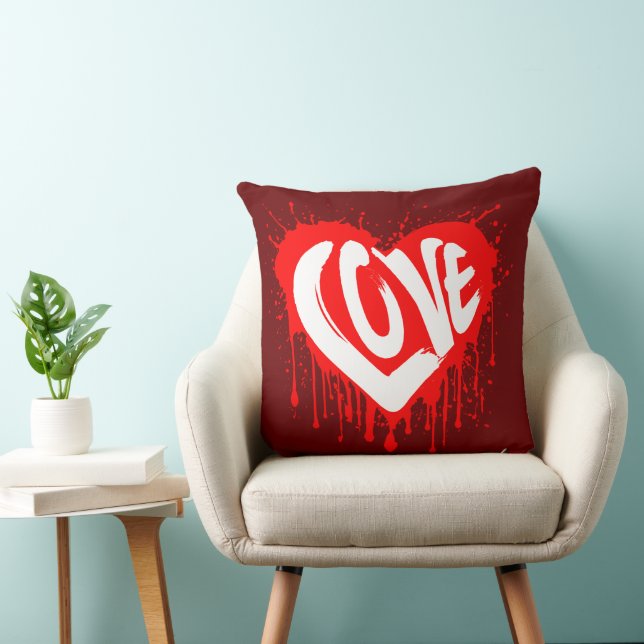 Coussin Amour Rétro Cœur Rouge Saint-Valentin Texte Blanc  (Chaise)