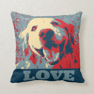Coussin Amour stylisé de golden retriever