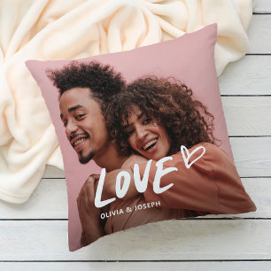 Coussin Amour   Texte manuscrit tendance et cœur et photo