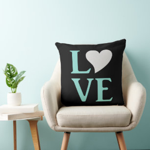 Coussin Amour Turquoise Blue & Black Wedding shower Party