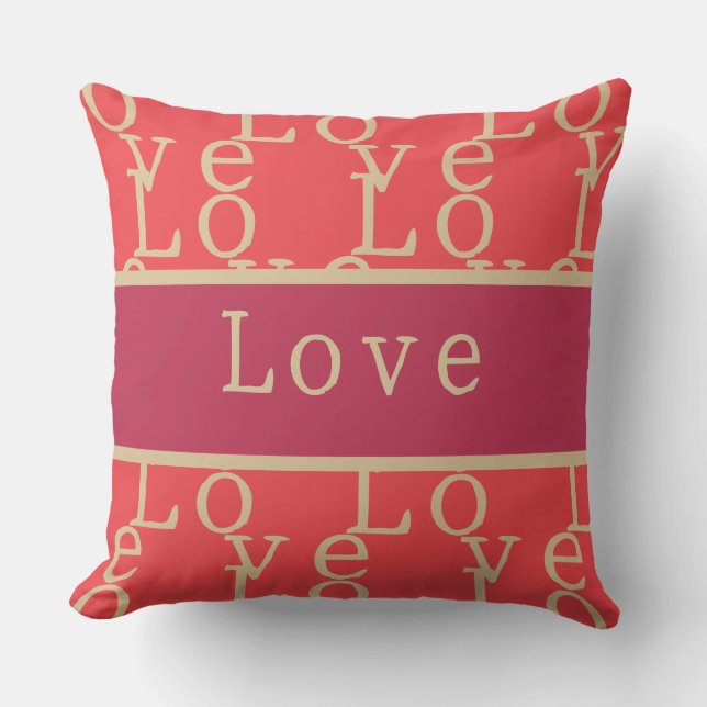 Coussin Amour | Typographie rouge or rose chaud (Recto)