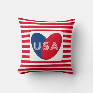 Coussin Amour USA Patriotique Rouge Bleu Bleu Coeur amusan