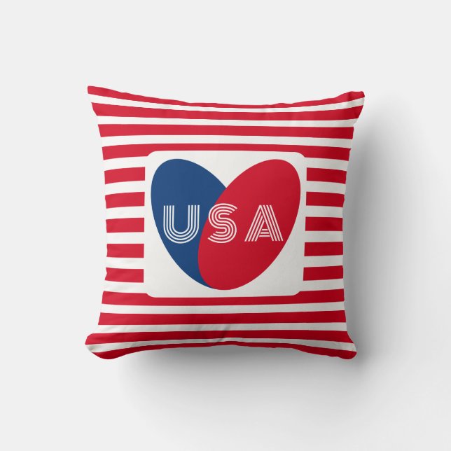 Coussin Amour USA Patriotique Rouge Bleu Bleu Coeur amusan (Recto)