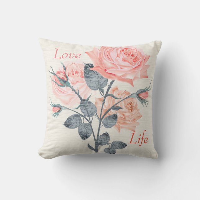 Coussin Amour Vie Crème Tone Floral Jeu d'oreiller (Recto)