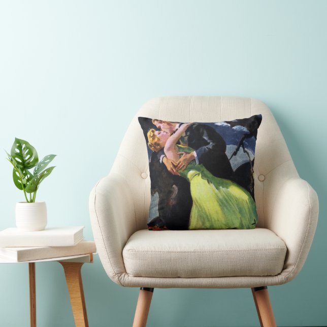 Coussin Amour vintage et romance, Baiser romantique (Chaise)