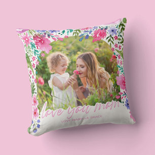 Coussin Amour Vous Maman Fête des mères Aquarelle florale 