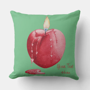 Coussin amoureux brûlant coeur en forme de bougie rouge