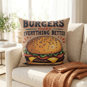 Coussin Amoureux de Burger Rétro Typographie Vintage Art A