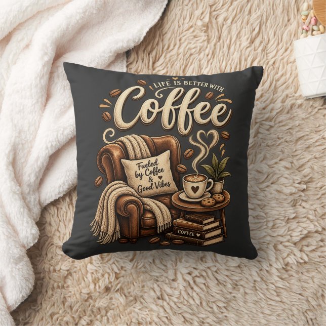 Coussin Amoureux de café – La vie est meilleure avec du ca (Couverture)