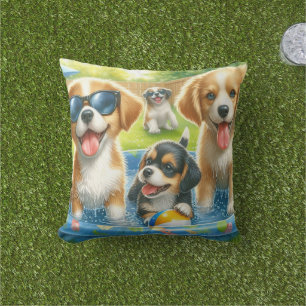 Coussin Amoureux de chiens mignons pour une fête au bord d