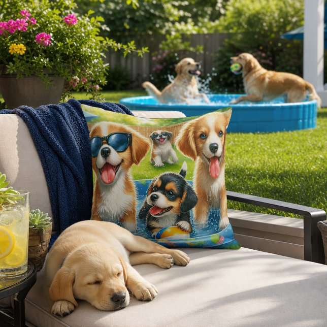 Coussin Amoureux de chiens mignons pour une fête au bord d (Créateur téléchargé)