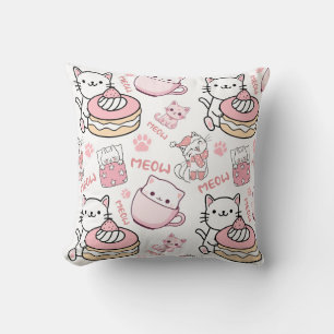 Coussin Amoureux de les chats rose et blanc mignon