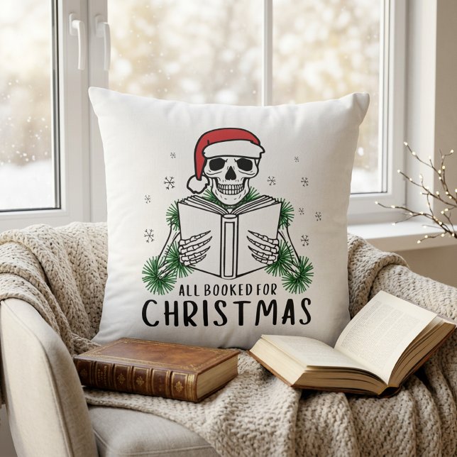 Coussin Amoureux de livres drôles Noël Lecture Squelette (Créateur téléchargé)