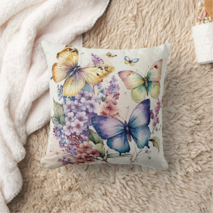 Coussin amoureux de papillon d'aquarelle