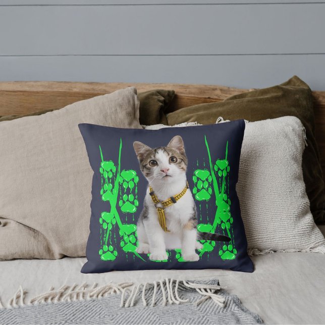 Coussin Amoureux des chats Amis des animaux Lime Patte Ble (Créateur téléchargé)