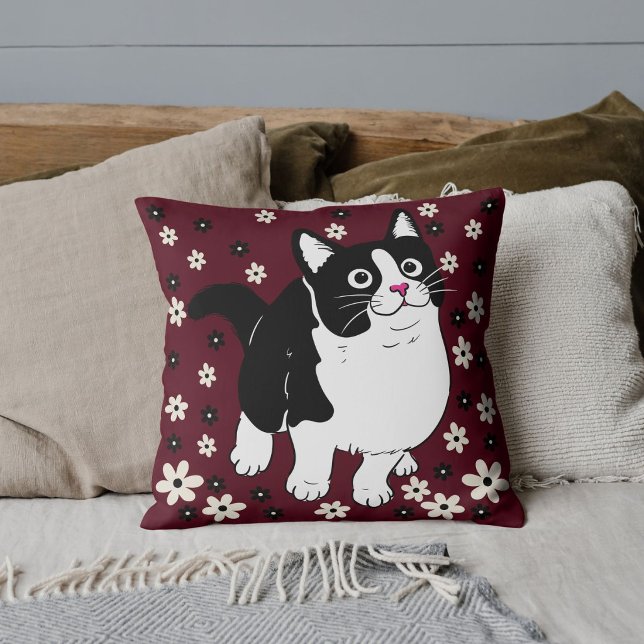 Coussin Amoureux des chats animaux de compagnie blanc noir (Créateur téléchargé)