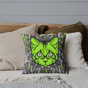 Coussin Amoureux des chats Maman de compagnie Gris Lime Mo