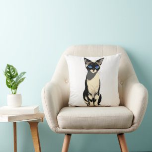 Coussin Amoureux des chats Siamese Cat Art bleu