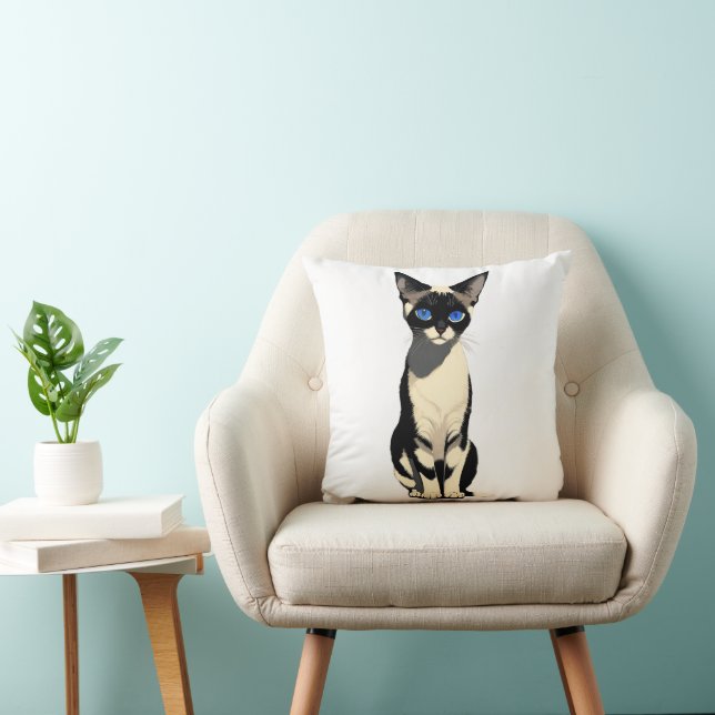 Coussin Amoureux des chats Siamese Cat Art bleu (Chaise)