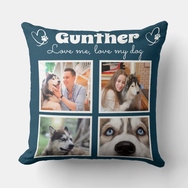 Coussin Amoureux des chiens 4 photo collage customisé (Recto)
