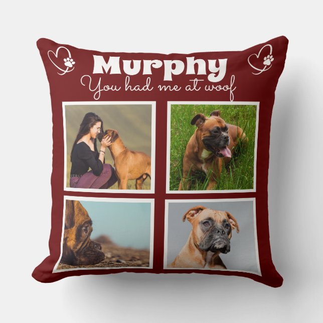 Coussin Amoureux des chiens animal 4 photo collage customi (Recto)