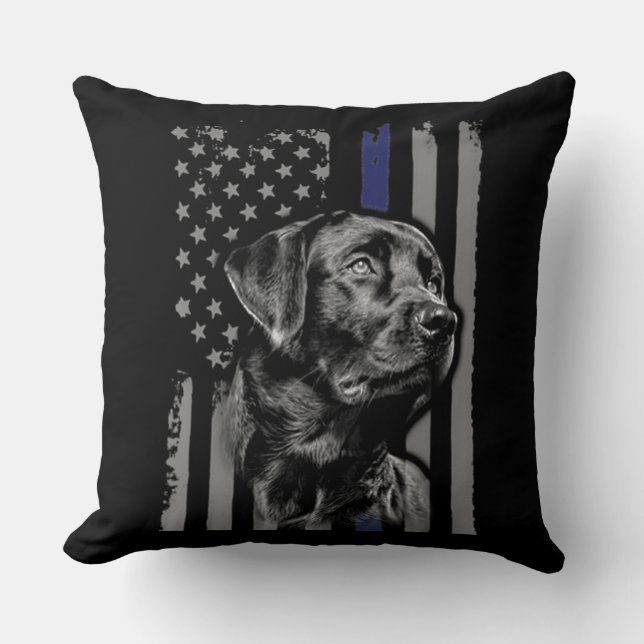 Coussin Amoureux des chiens| Black Labrador American Flag  (Recto)