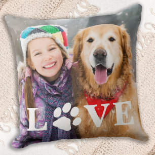 Coussin Amoureux des chiens customisé LOVE Empreinte de pa