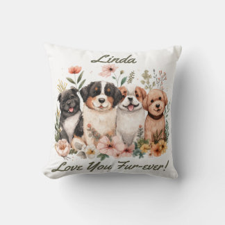 Coussin Amoureux des chiens Nom personnalisé Je t'aime pou