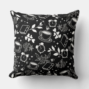 Coussin amoureux du café motif moderne noir et blanc