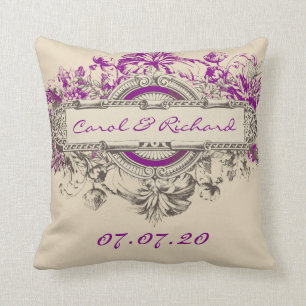 Coussin Amoureux floral vintage bronzage gris pourpre de