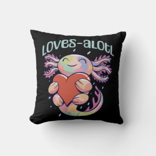 Coussin Amours romantiques - axolotl heureux