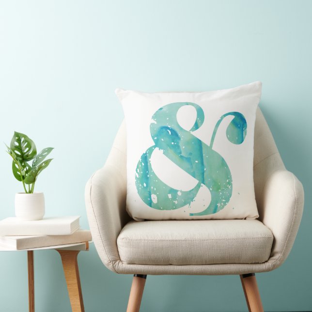 Coussin Ampersand turquoise en aquarelle (Chaise)
