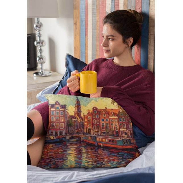 Coussin Amsterdam canal maisons de style van Gogh (Créateur téléchargé)