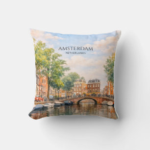 Coussin Amsterdam Pays-Bas Canal Ville Colorée Voyage